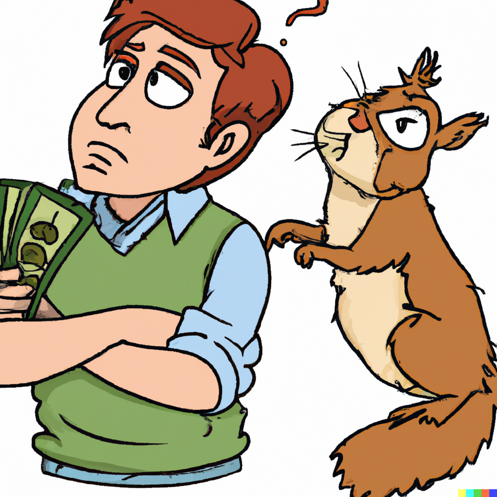 DALL·E 2022-09-06 21.58.53 - A bored man with money buying a squirrel.png