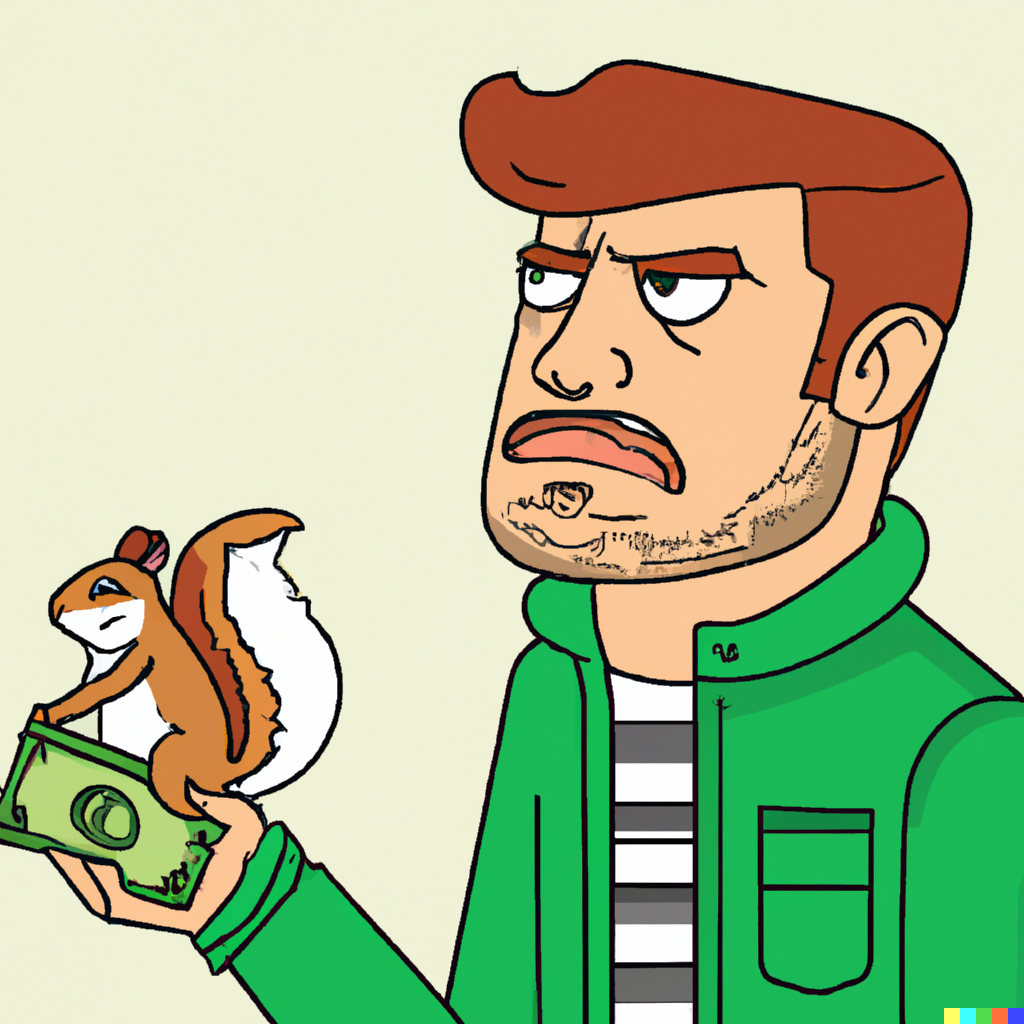 DALL·E 2022-09-06 21.59.10 - A bored man with money buying a squirrel.png