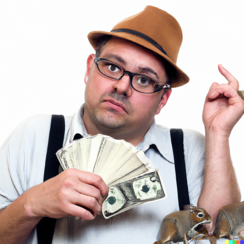 DALL·E 2022-09-06 21.59.48 - A bored man with money Selling squirrels.png