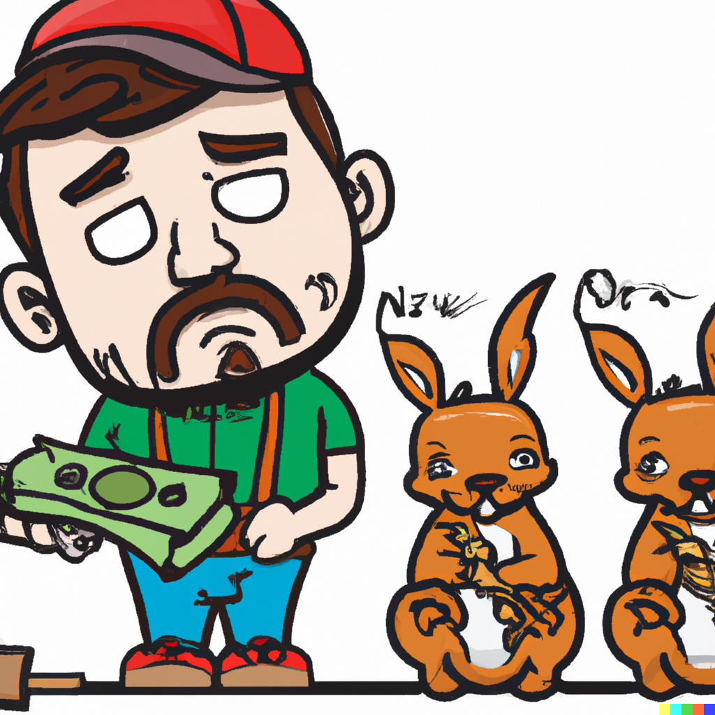 DALL·E 2022-09-06 22.00.08 - A bored man with money Selling squirrels.png