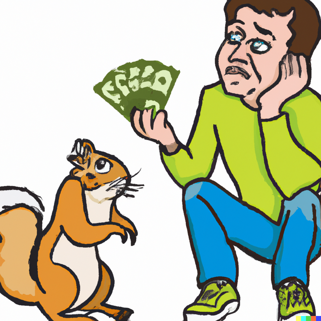 DALL·E 2022-09-06 21.58.58 - A bored man with money buying a squirrel.png